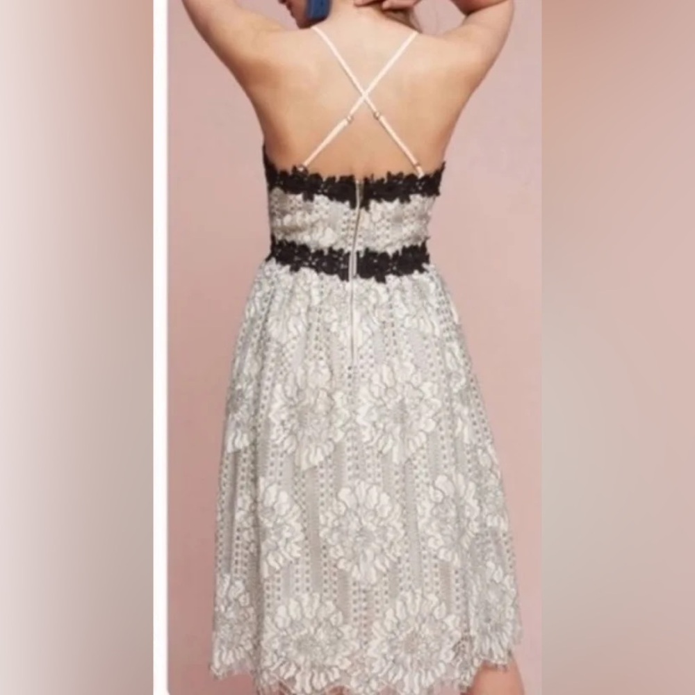 Anthropologie White Lace Midi Dress with Black Floral Trim - Picture 2 of 8